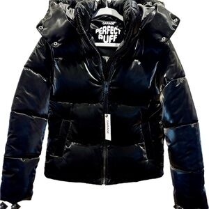 Garage Shiny Black Puffer Coat